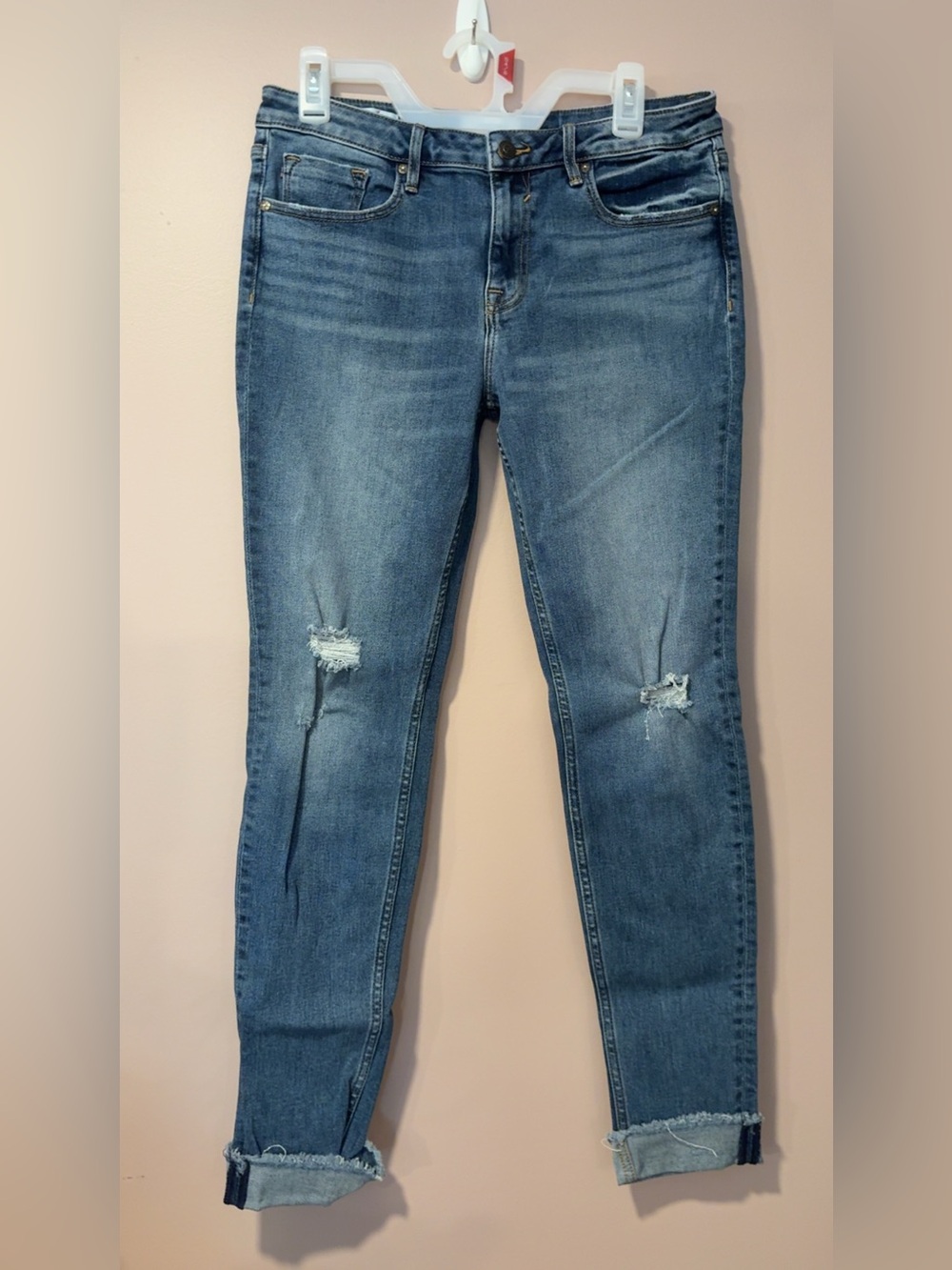 Vigoss Mid Wash Rolled Raw Hems Distressed Skinny Jeans size 30